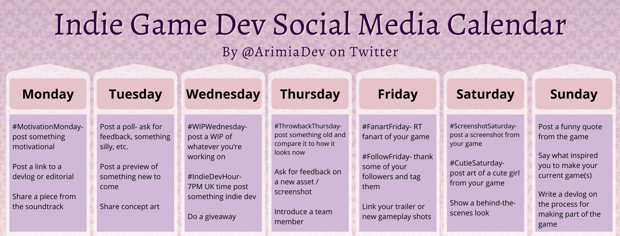 2020 Social Media Calendar for Indie Games - arimia